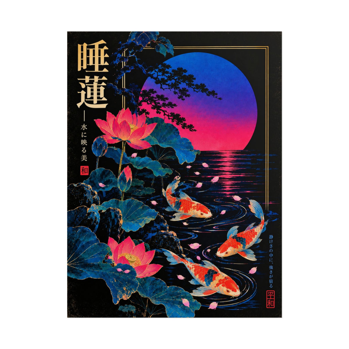 Koi & Lotus Sunset Print / Poster | Neon Nights