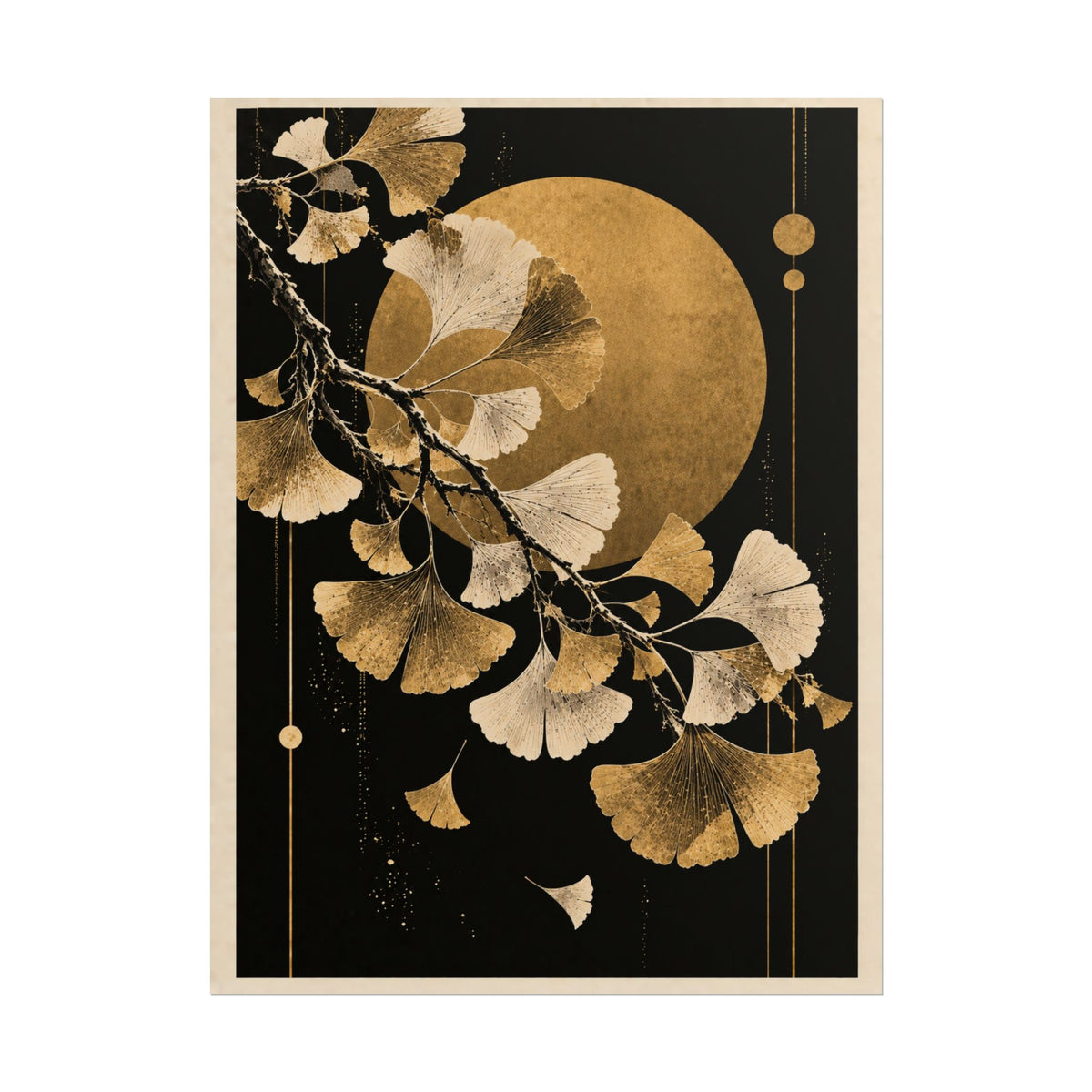 Golden Ginkgo Moon Wall Art | Golden Moonlight
