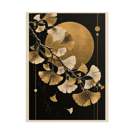 Golden Ginkgo Moon Rolled Poster | Golden Moonlight Wall Art