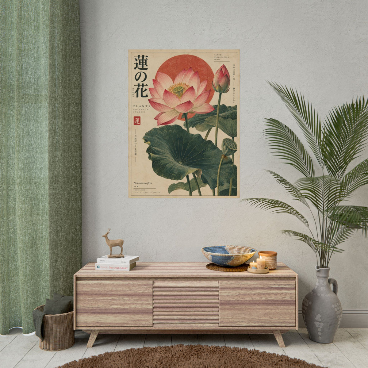 Japanese Lotus Botanical Study Wall Art | Red Herbarium