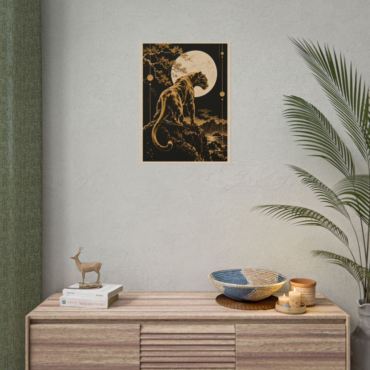 Golden Panther Moon Wall Art | Golden Moonlight