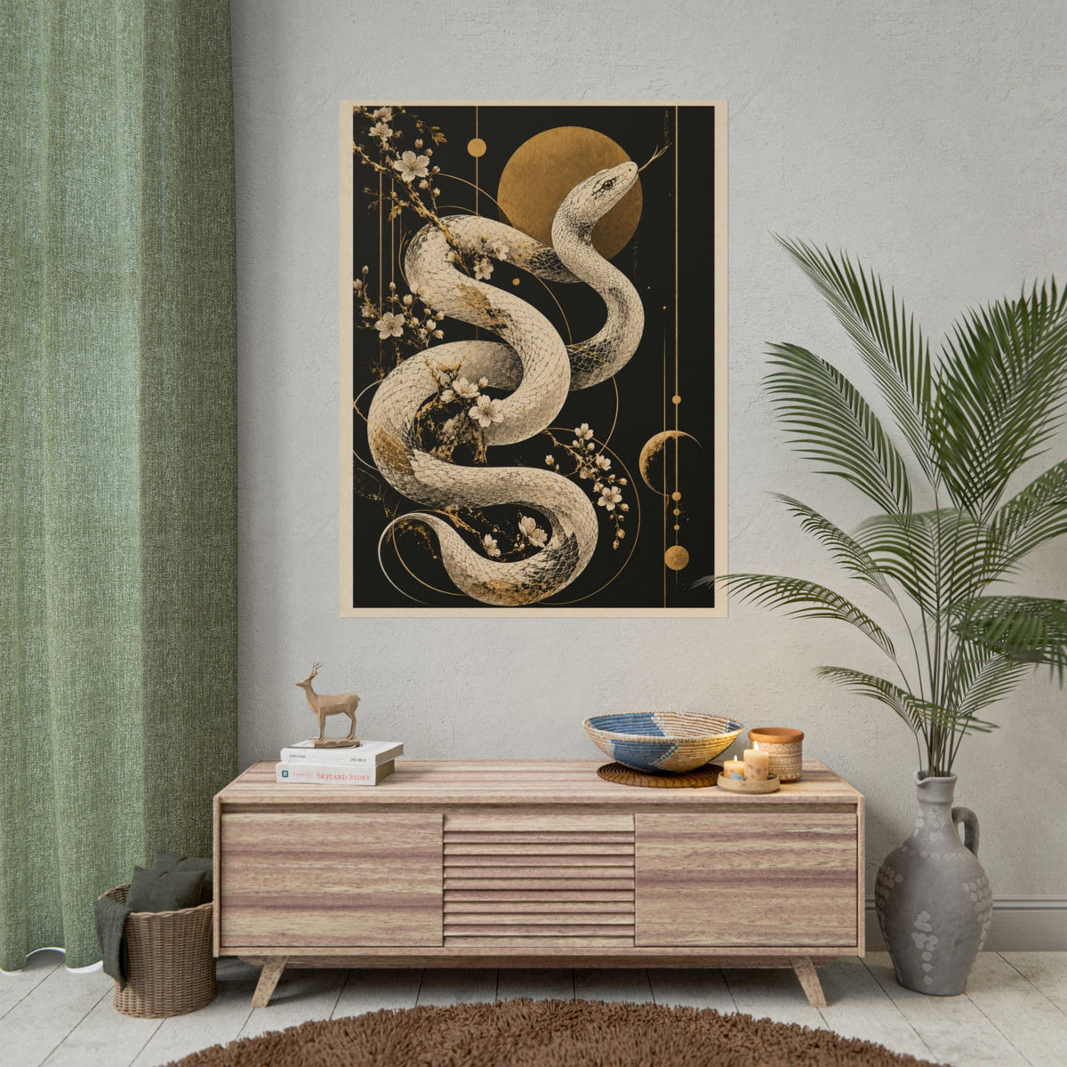 Golden Snake Moon Wall Art | Golden Moonlight
