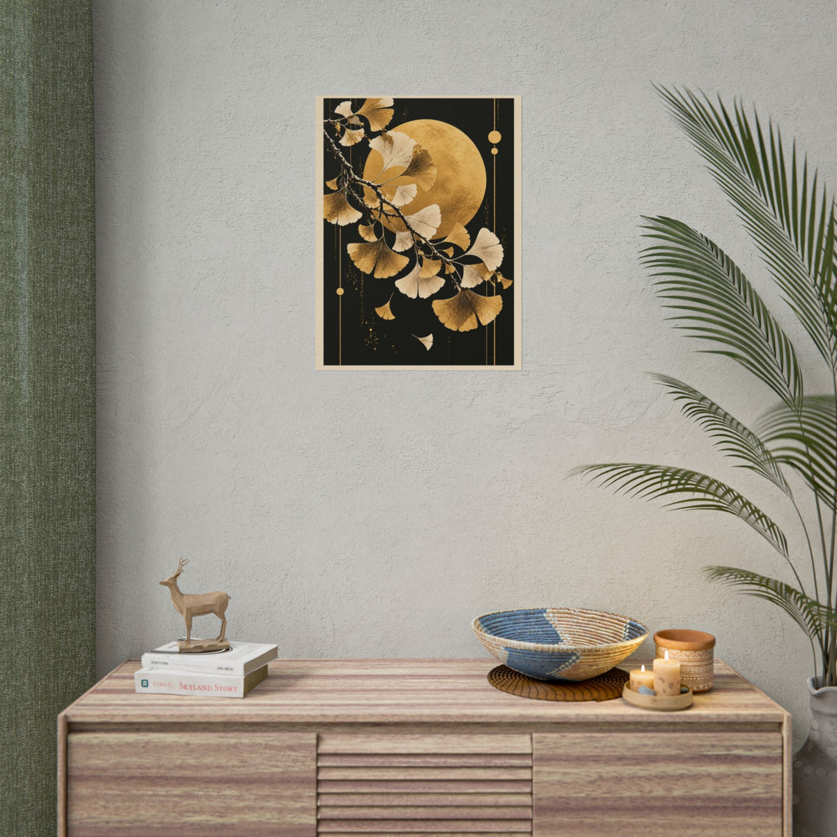 Golden Ginkgo Moon Art Print | Golden Moonlight