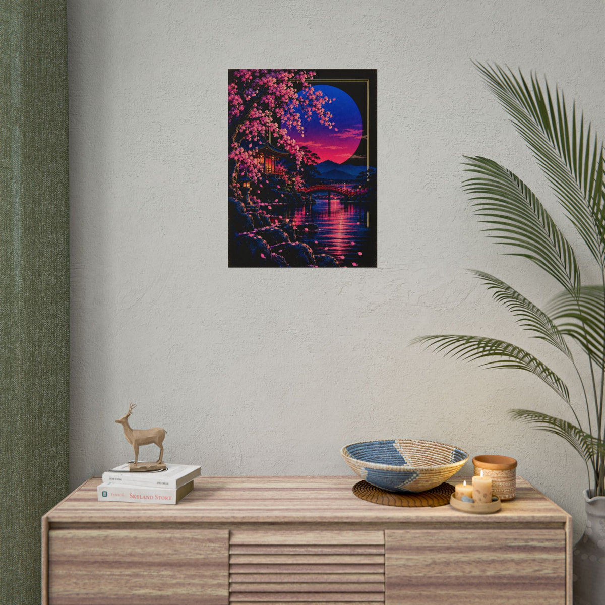 Japanese Cherry Blossom Nightscape Print / Poster | Neon Nights