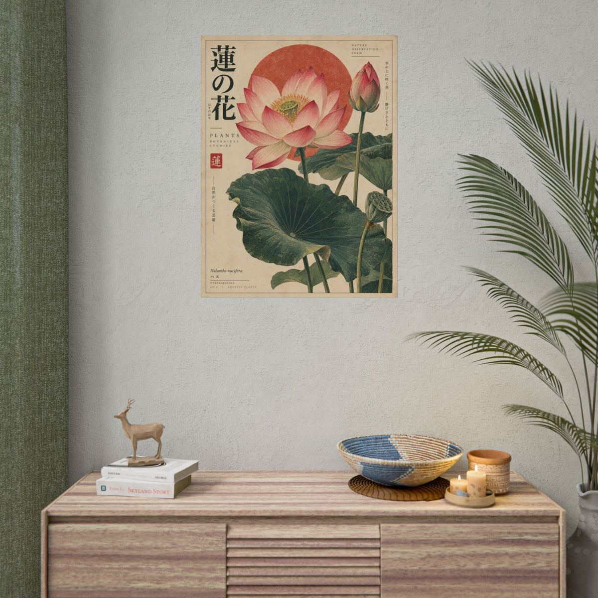 Japanese Lotus Botanical Study Wall Art | Red Herbarium