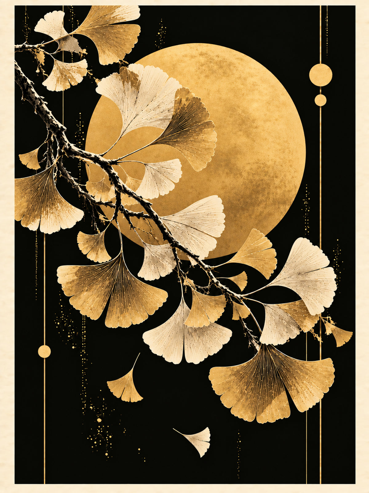 Golden Ginkgo Moon Art Print | Golden Moonlight